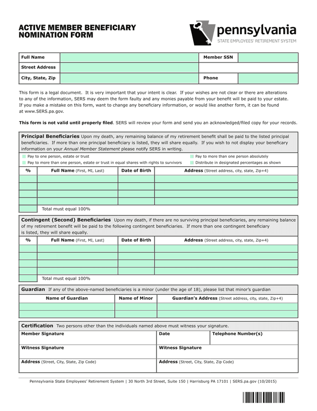ACTIVE MEMBER BENEFICIARY NOMINATION FORM screenshot