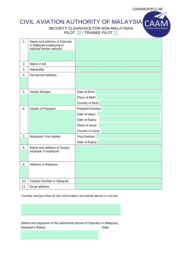 Security Clearance For Non Malaysian Pilot  Trainee Pilot screenshot