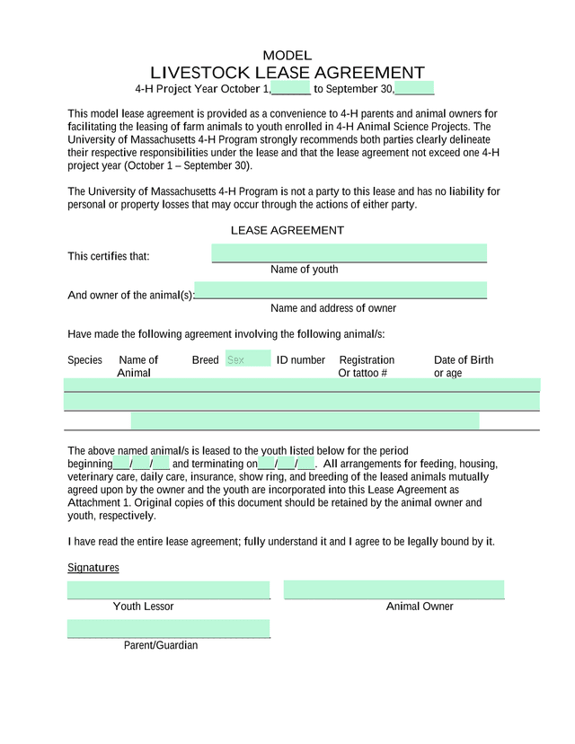Model Livestock Lease Agreement screenshot