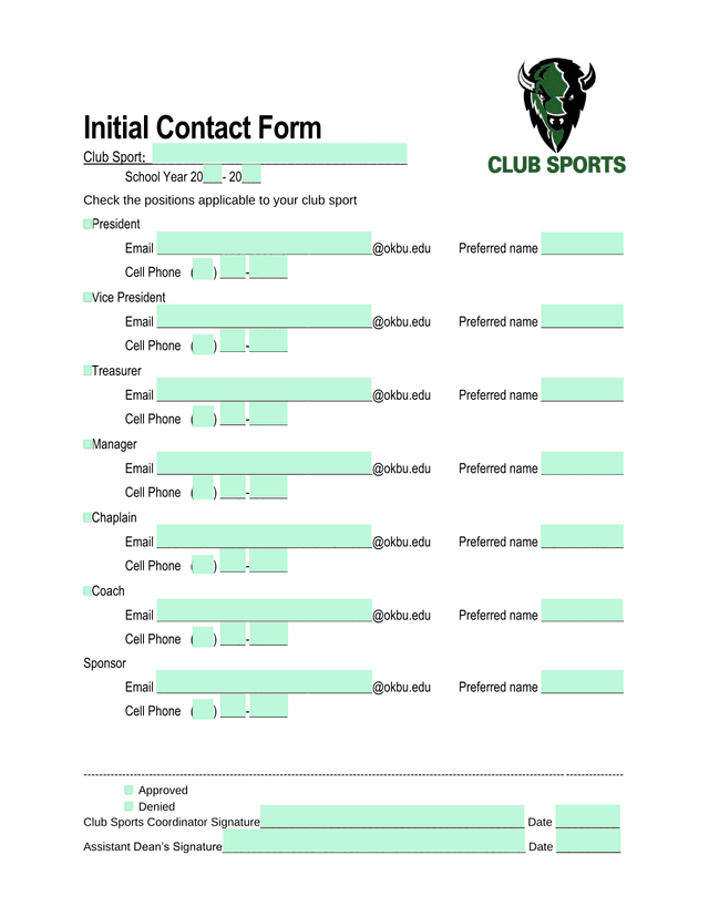 Initial Contact Form screenshot