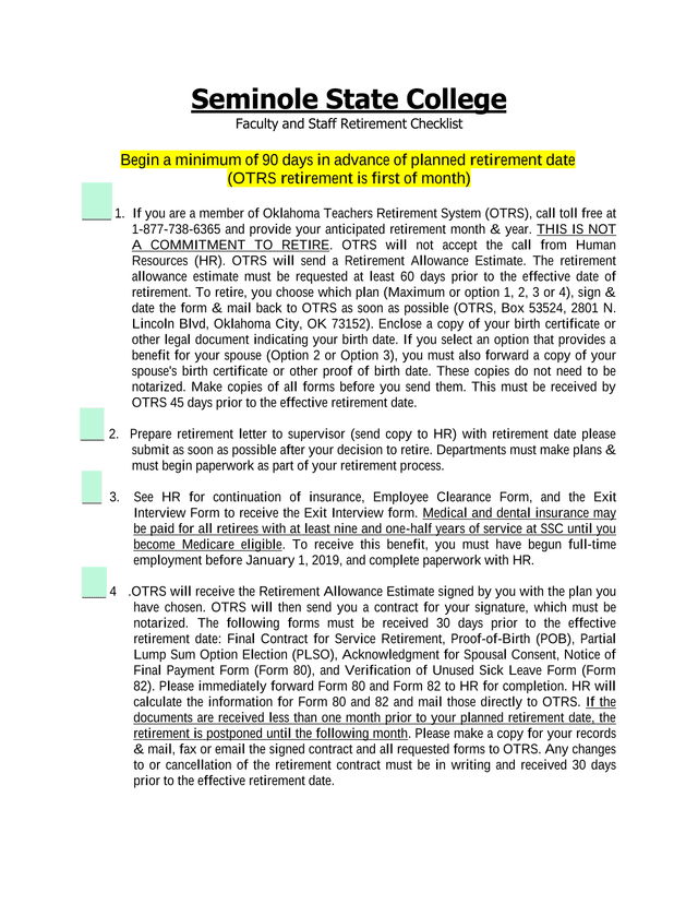 Faculty And Staff Retirement Checklist screenshot