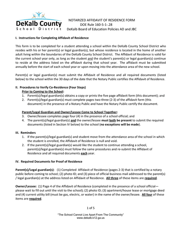 Notarized Affidavit Of Residence Form screenshot