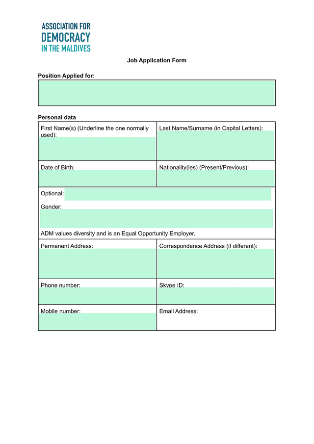 Job Application Form screenshot