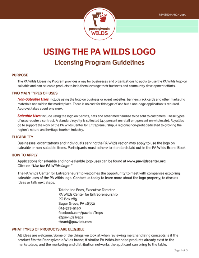 USING THE PA WILDS LOGO Licensing Program Guidelines screenshot