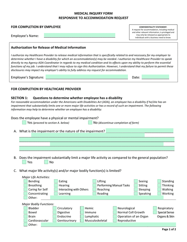 MEDICAL INQUIRY FORM screenshot