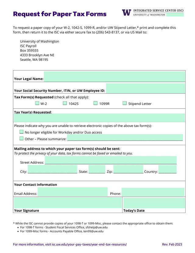 Request For Paper Tax Forms screenshot