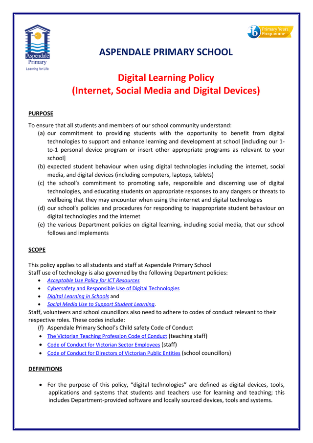 Digital Learning Policy screenshot
