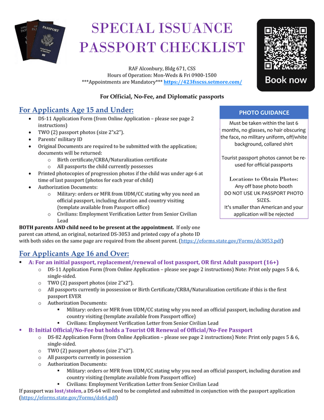 SPECIAL ISSUANCE PASSPORT CHECKLIST screenshot