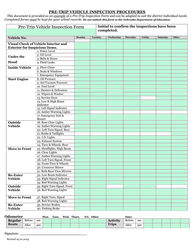 Pre Trip Vehicle Inspection Procedures screenshot