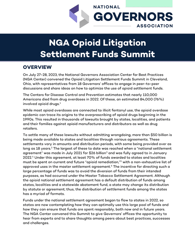 NGA Opioid Litigation Settlement Funds Summit Overview screenshot
