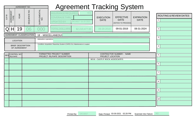 Agreement Tracking System screenshot
