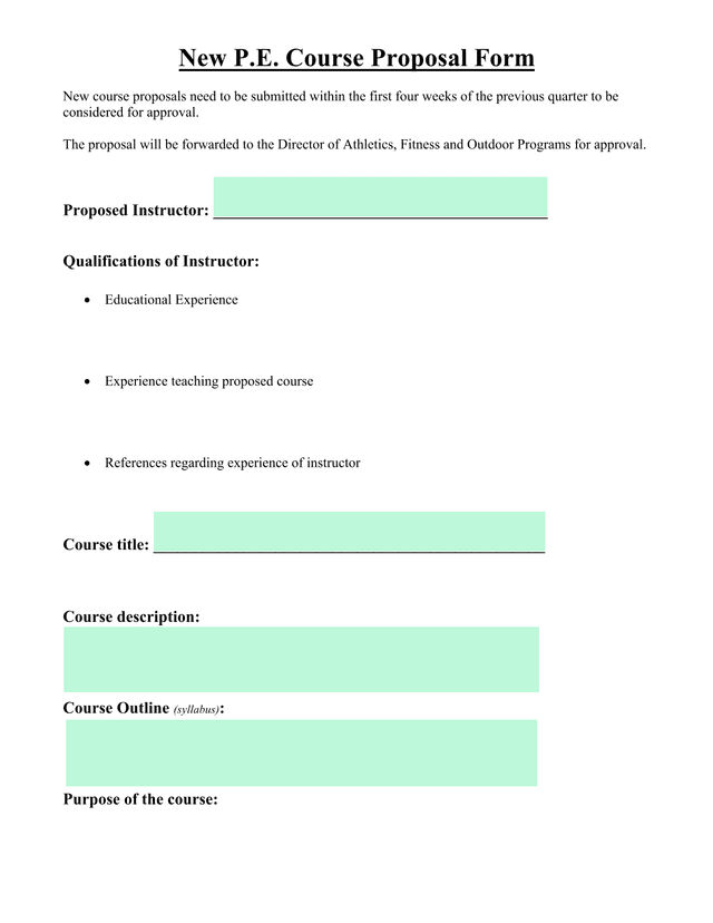 New P.E. Course Proposal Form screenshot