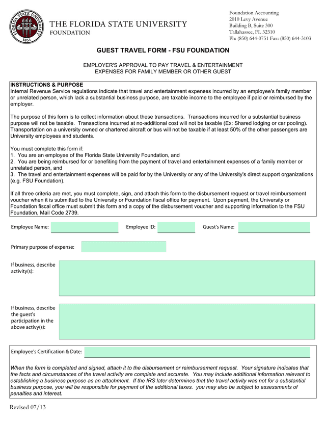 Guest Travel Form   FSU Foundation screenshot