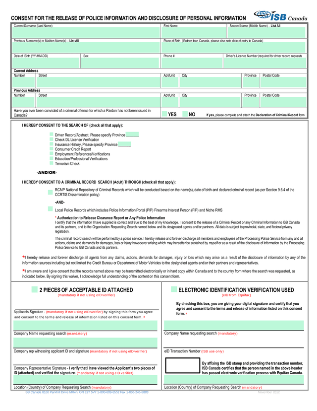 Consent For The Release Of Police Information And Disclosure Of Personal Information screenshot