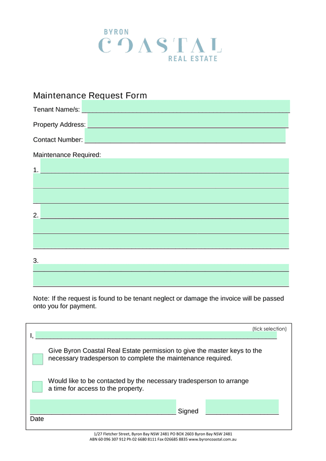 Maintenance Request Form screenshot