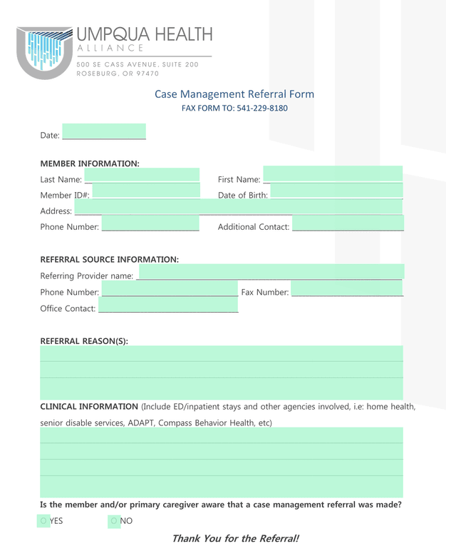Case Management Referral Form screenshot