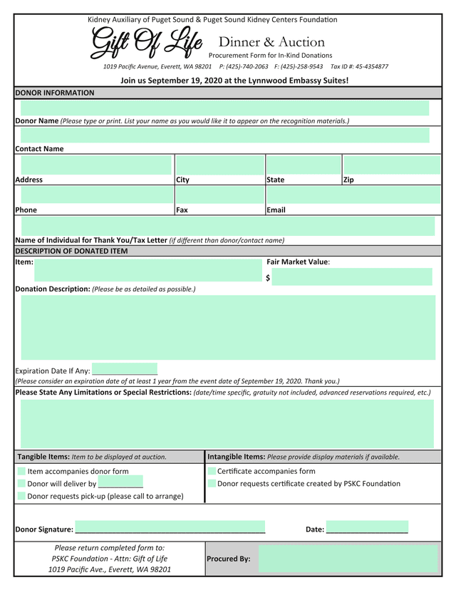 Procurement Form For In Kind Donations screenshot