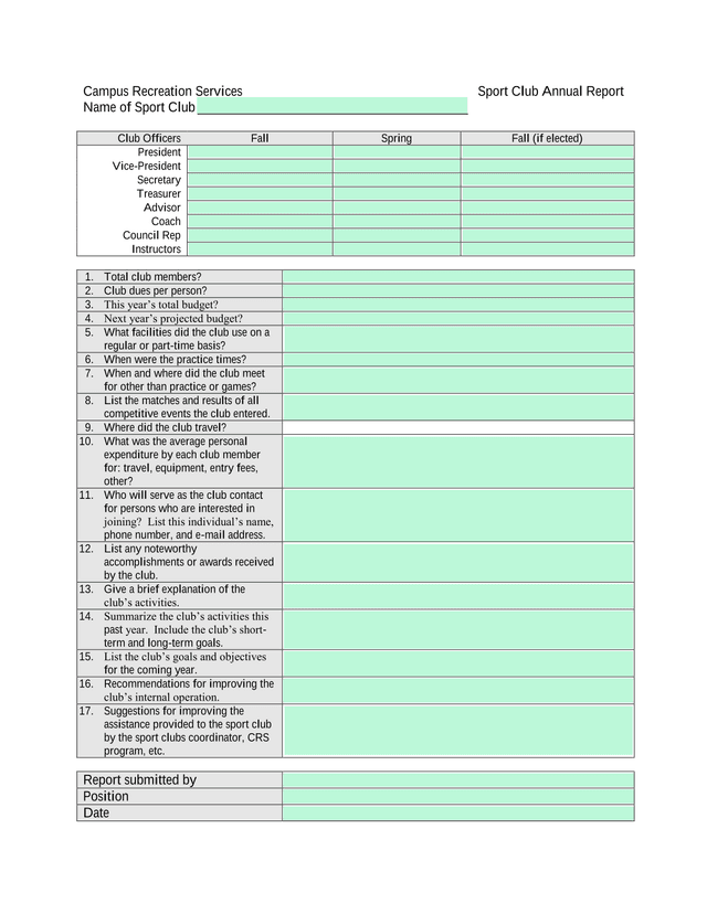 Sport Club Annual Report screenshot