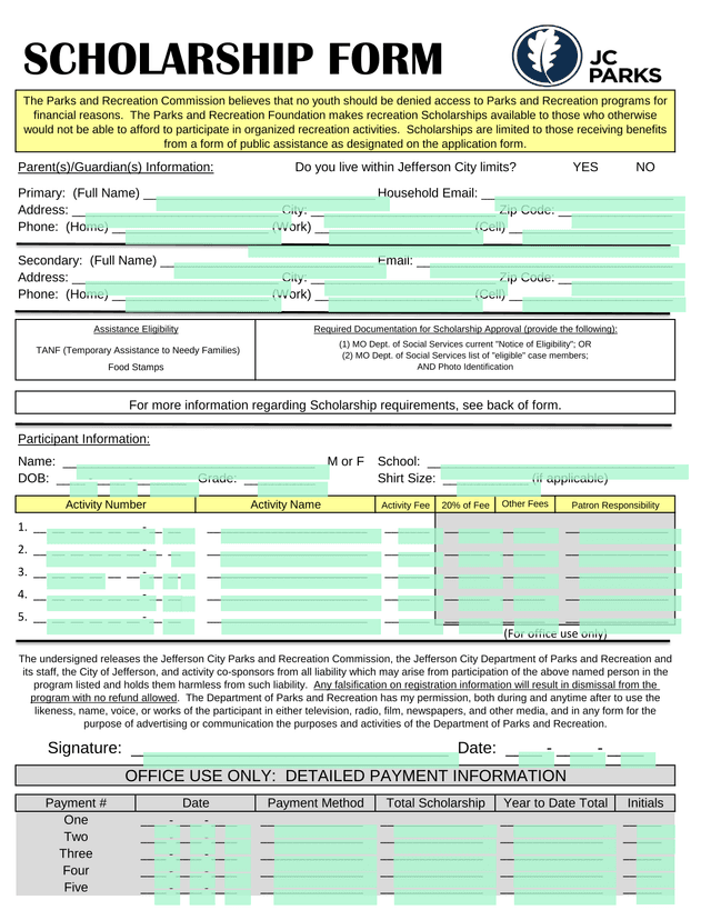 SCHOLARSHIP FORM screenshot