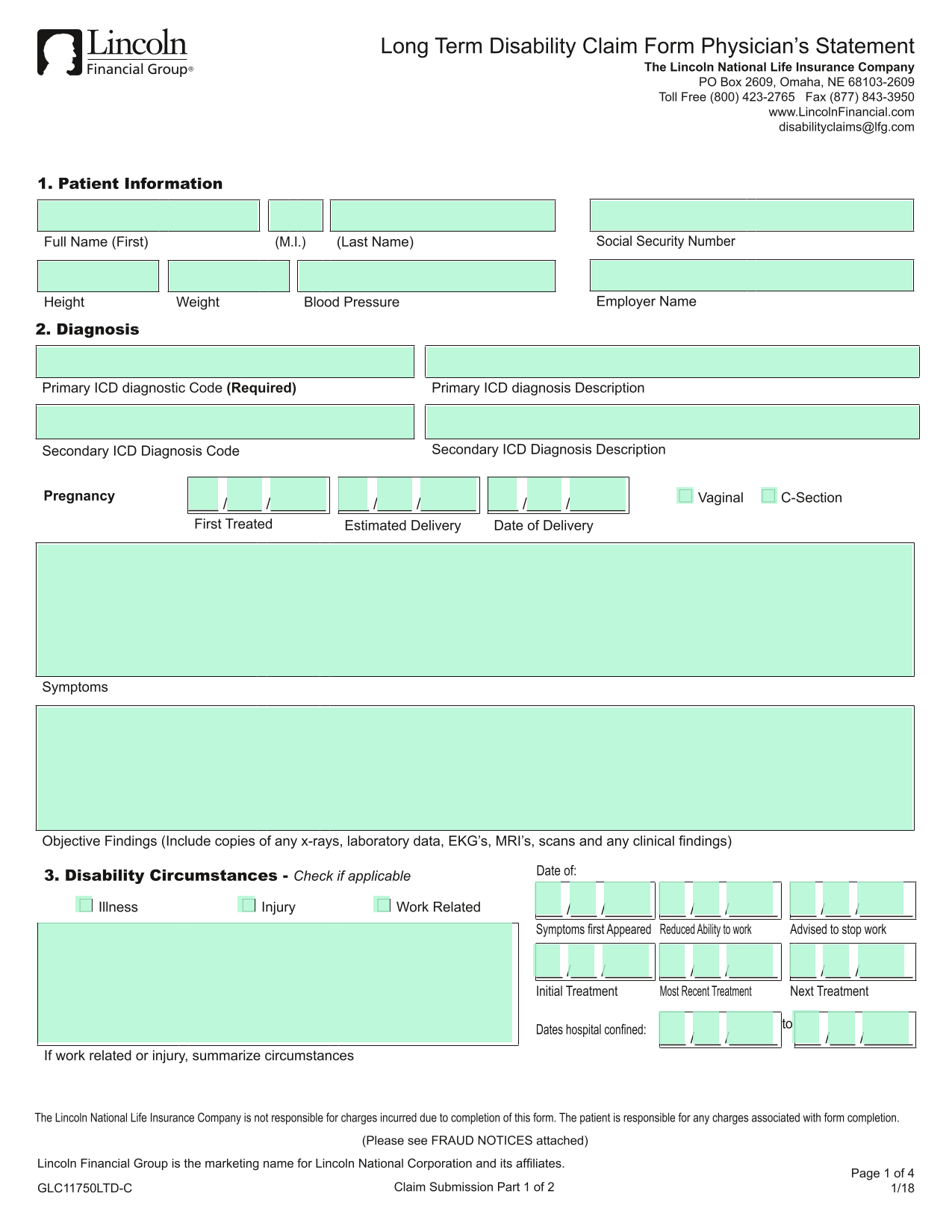 Long Term Disability Claim Form PhysicianS Statement screenshot
