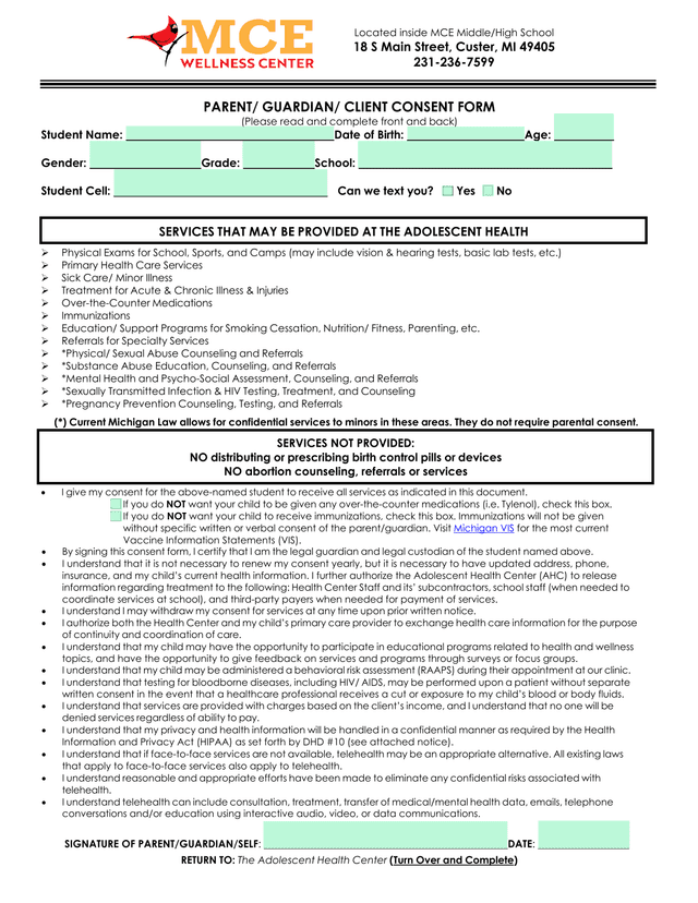 ParentGuardianClient Consent Form screenshot