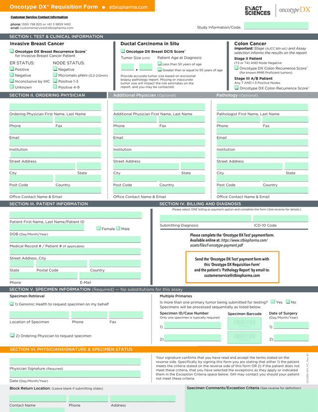 Oncotype DX Requisition Form screenshot