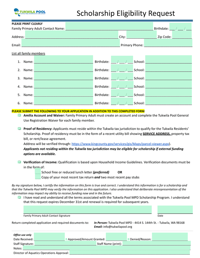 Scholarship Eligibility Request screenshot