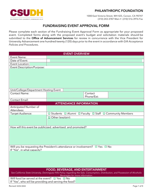 Fundraising Event Approval Form screenshot