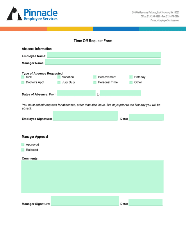 Time Off Request Form screenshot