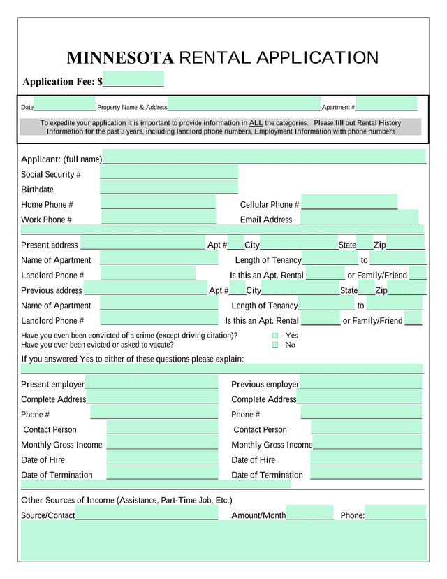 Minnesota Rental Application screenshot