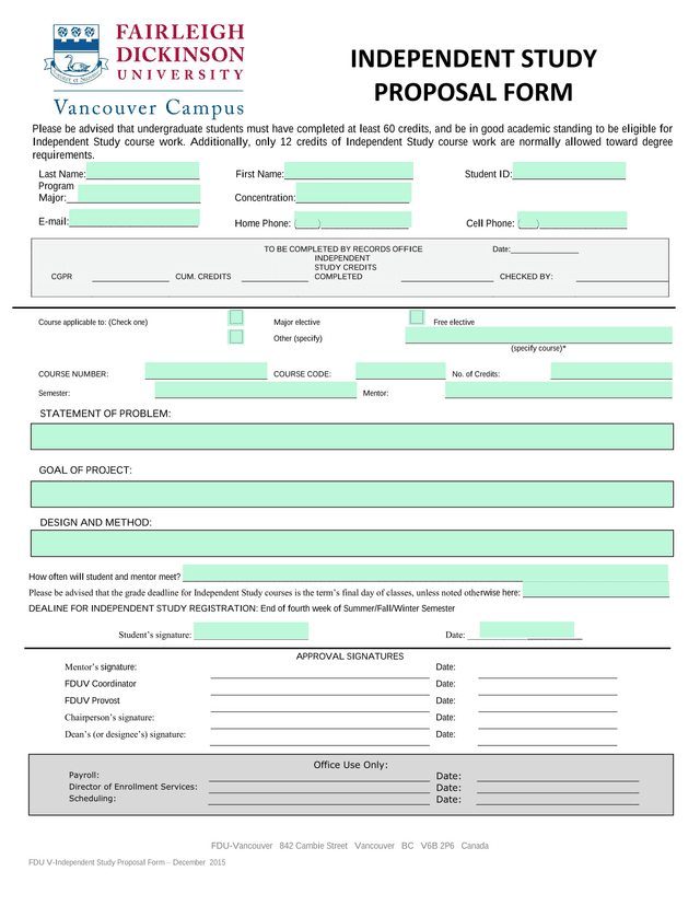 Independent Study Proposal Form screenshot