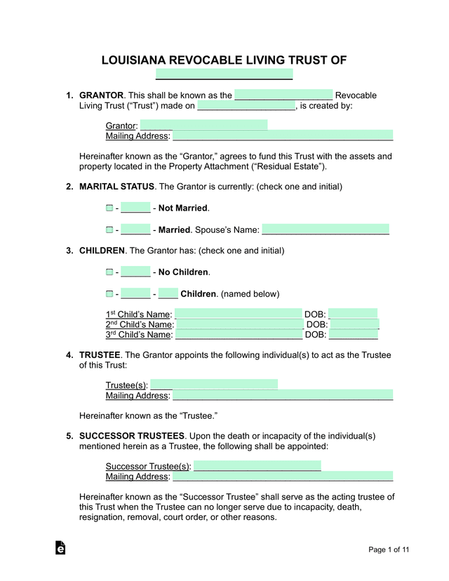 Louisiana Revocable Living Trust screenshot