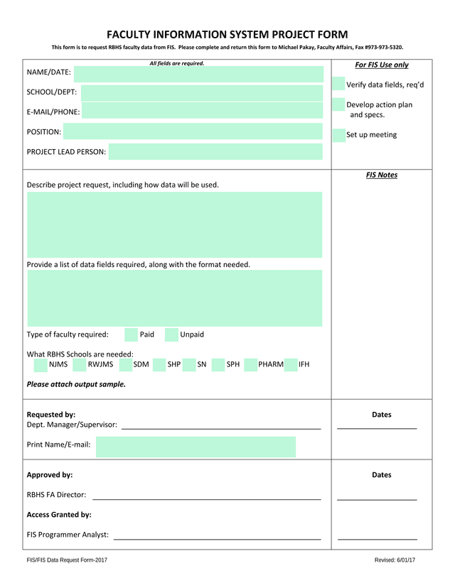 Faculty Information System Project Form screenshot