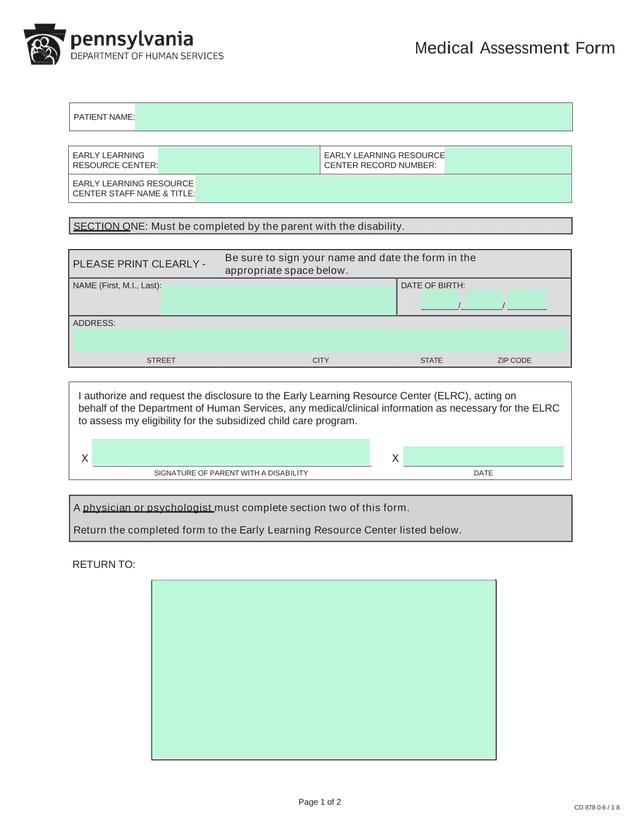 Medical Assessment Form screenshot