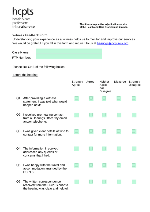 Witness Feedback Form screenshot
