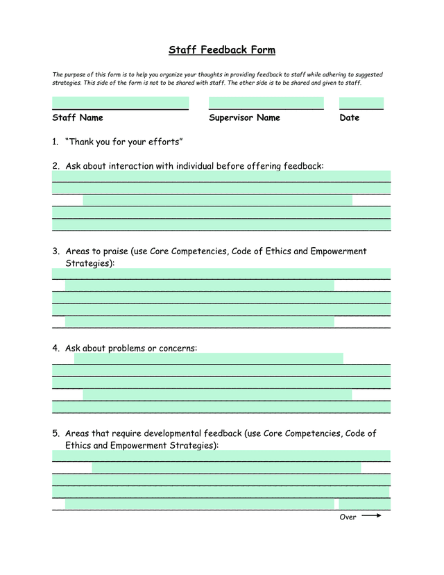Staff Feedback Form screenshot