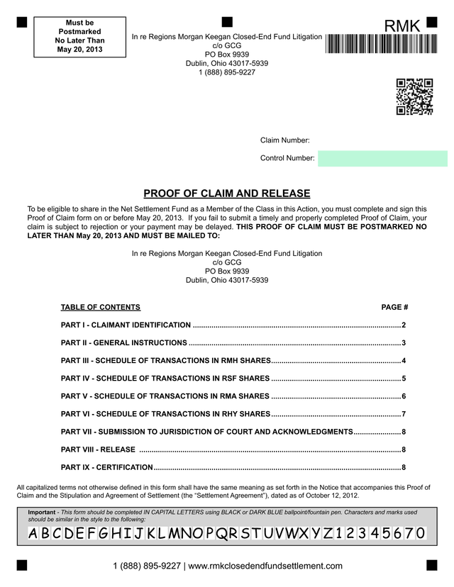Proof Of Claim And Release screenshot