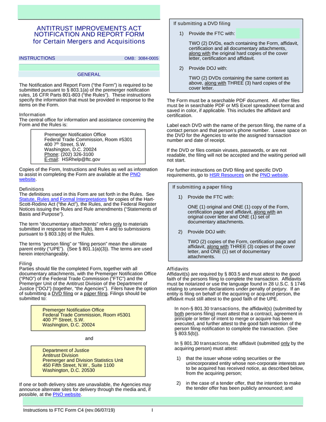 Antitrust Improvements Act Notification And Report Form For Certain Mergers And Acquisitions screenshot