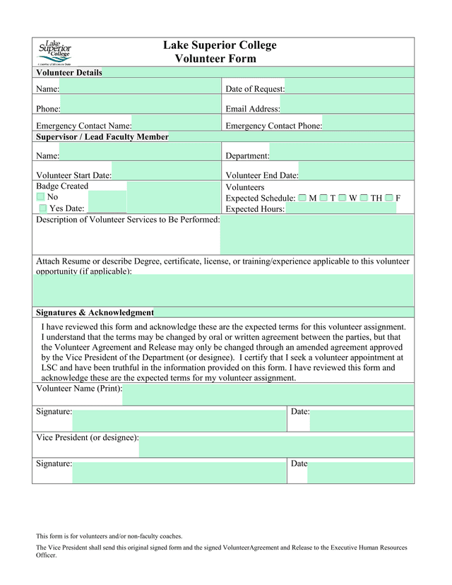 Lake Superior College Volunteer Form screenshot