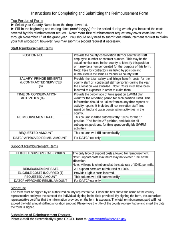 Reimbursement Form Instructions screenshot