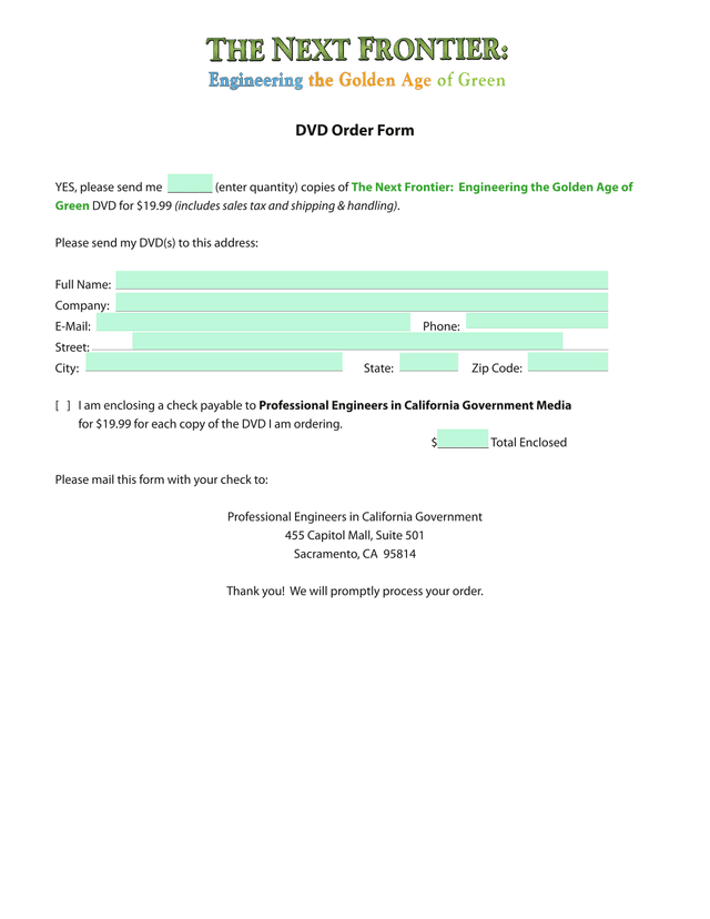 DVD Order Form screenshot