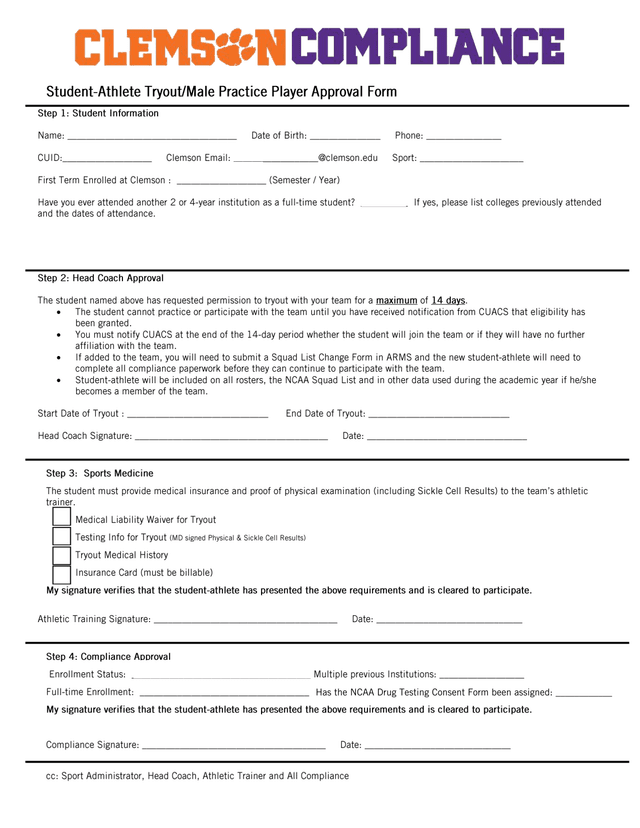 NCAA Drug Testing Consent Form screenshot