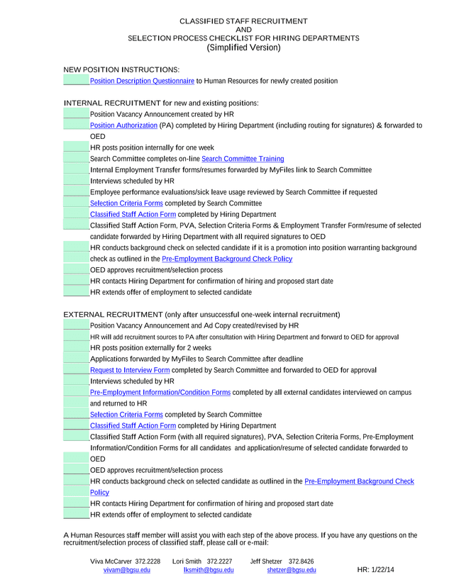 Classified Staff Recruitment And Selection Process Checklist For Hiring Departments screenshot