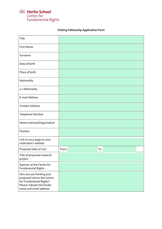 Visiting Fellowship Application Form screenshot
