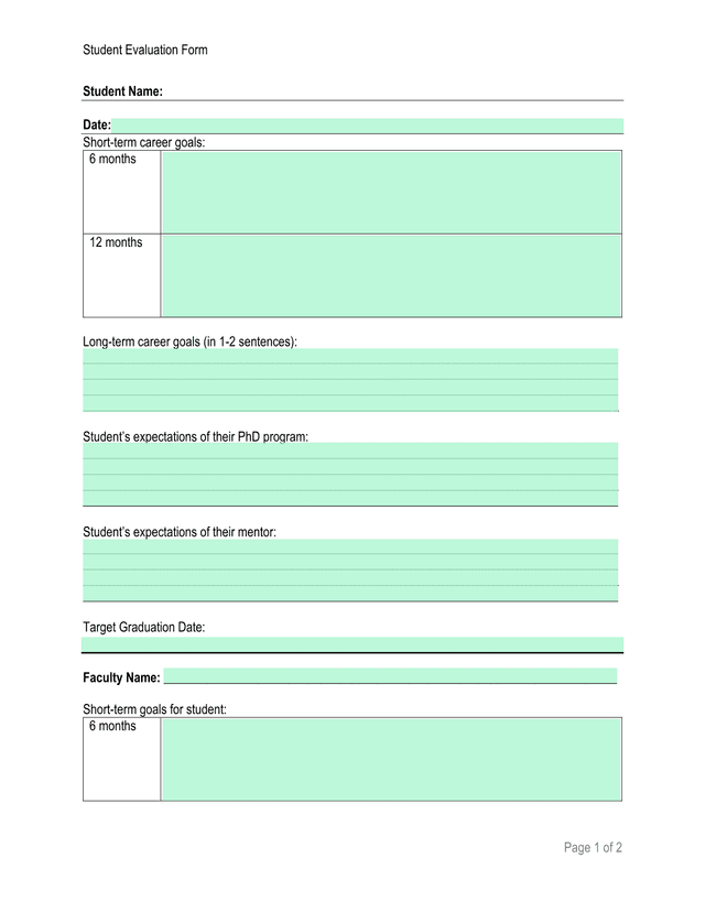 Student Evaluation Form screenshot