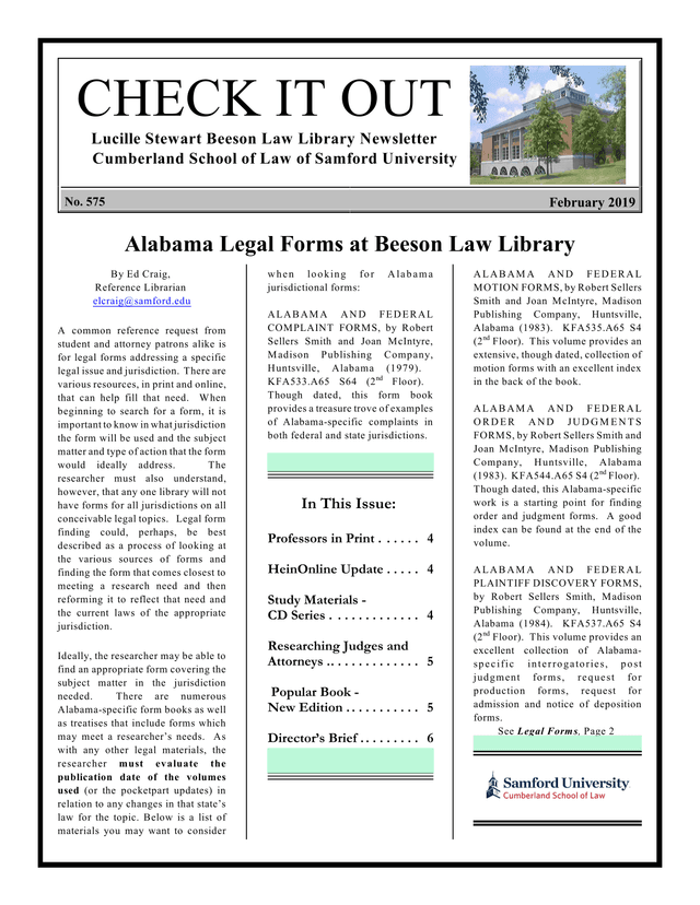Lucille Stewart Beeson Law Library Newsletter screenshot
