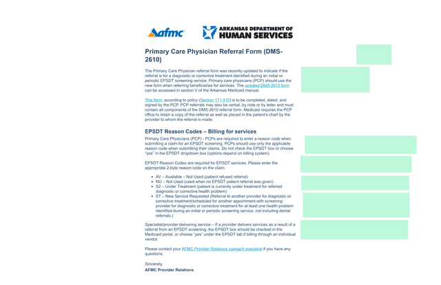 Primary Care Physician Referral Form (DMS 2610) screenshot