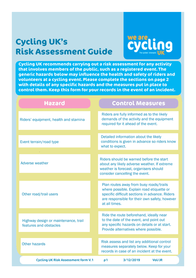 Cycling UKS Risk Assessment Guide screenshot