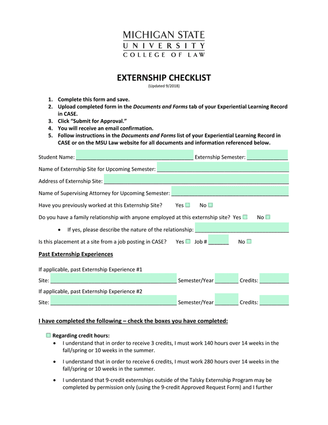 EXTERNSHIP CHECKLIST screenshot