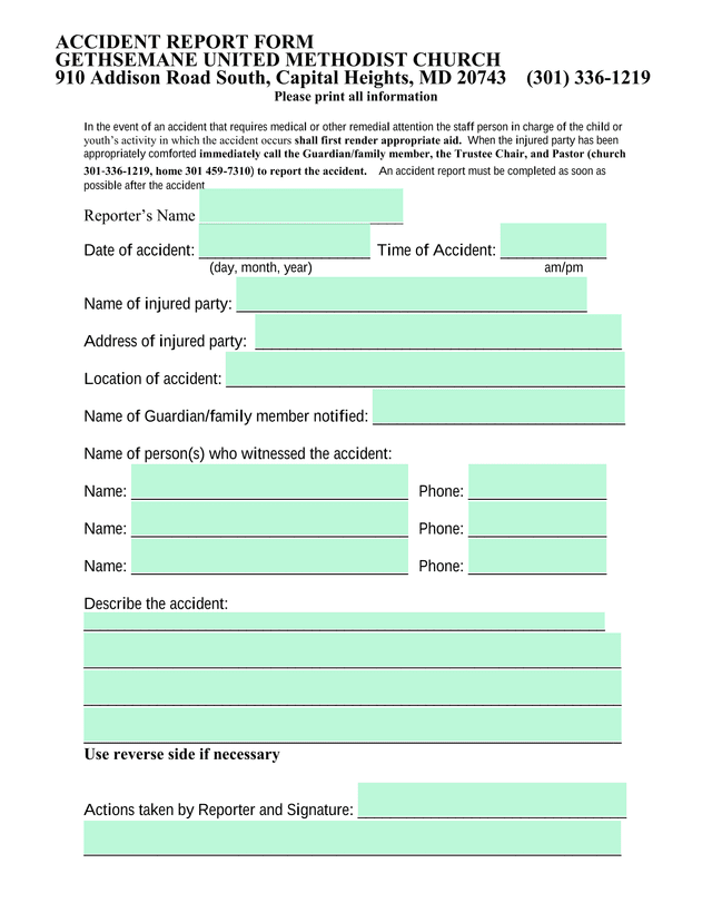 ACCIDENT REPORT FORM screenshot
